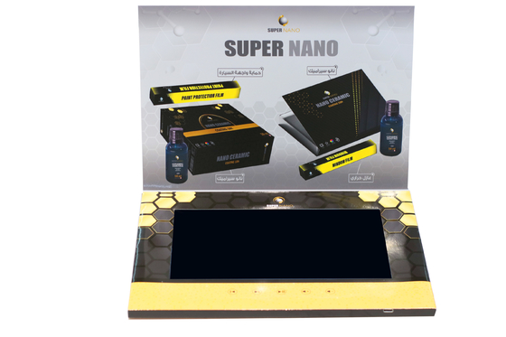 Cartão de vídeo de folheto LCD de 10 polegadas de capa dura para a marca de tamanho 148 × 210 mm