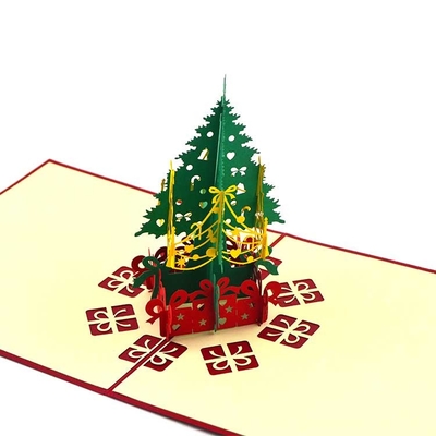 O laser cortou o OEM material de papel estereoscopicamente do ODM da cor do cartão CMYK da árvore de Natal 3D